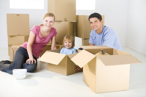 Professional office relocation services in Andstorage with moving boxes and workspace equipment