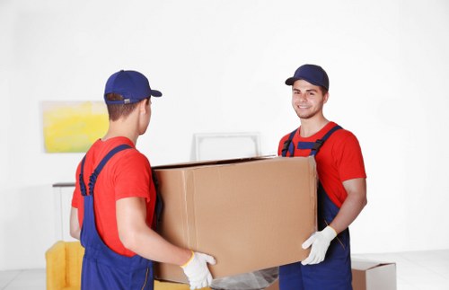 Moving boxes and furniture prepared for removals and storage