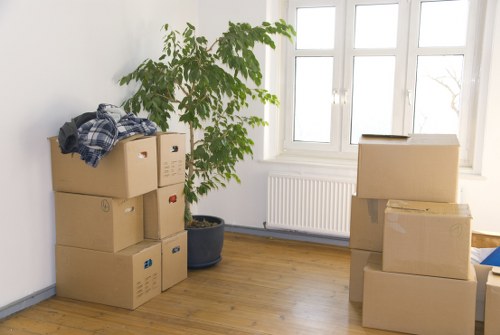 Warehouse storage area with labelled customer items