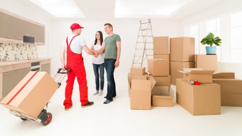 Packed household boxes ready for storage during house removals in Andstorage